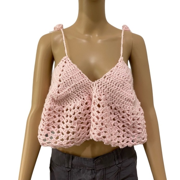 Crochet Crop Top. Pink. Small - Picture 1 of 10